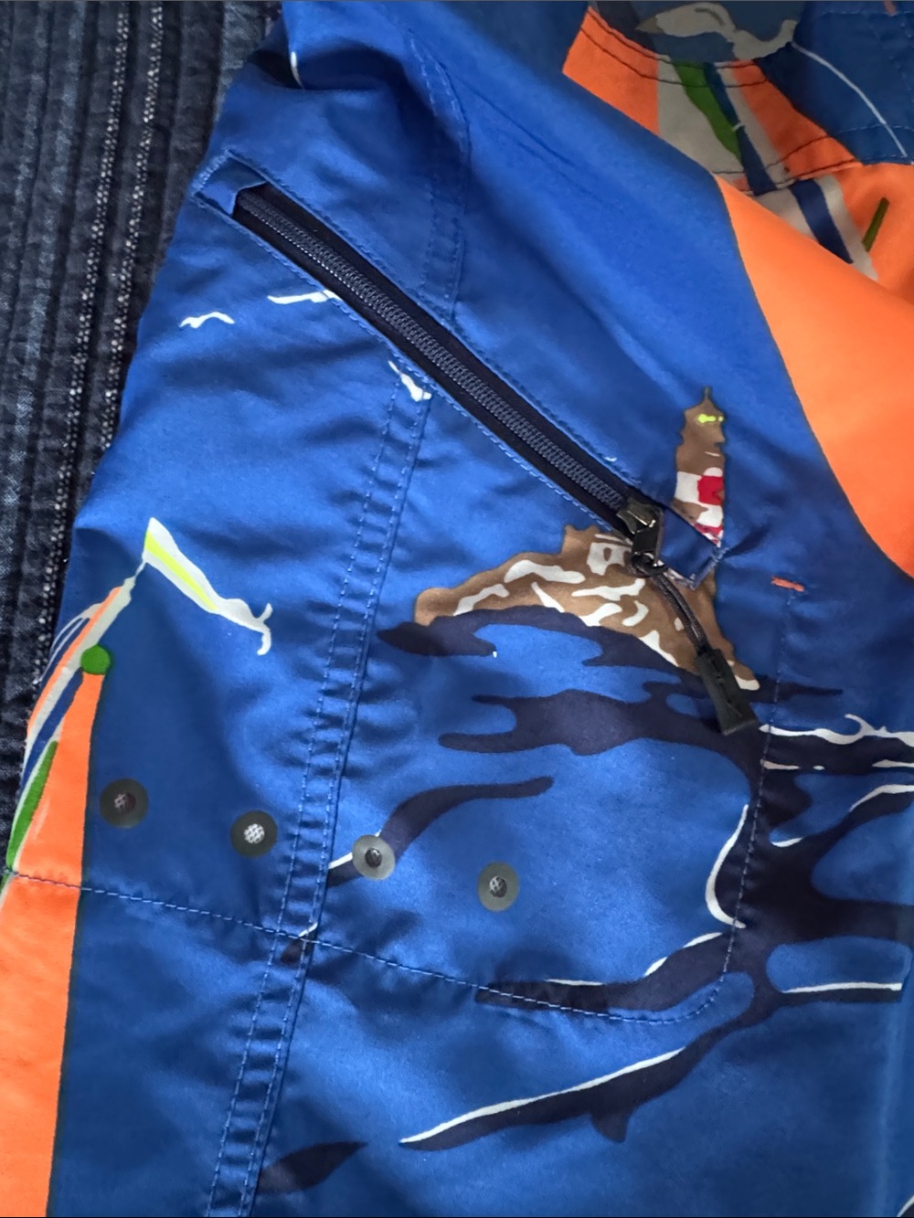 Ralph Lauren RLX Sailboat-Print Swim Board Shorts with Orange & Green Accents - Picture 6 of 15